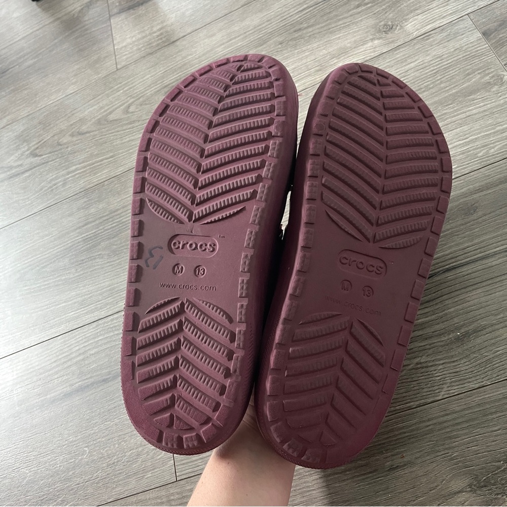 Crocs Mens Maroon Slide Sandals faux Fur Lined Size 13 - Picture 5 of 7